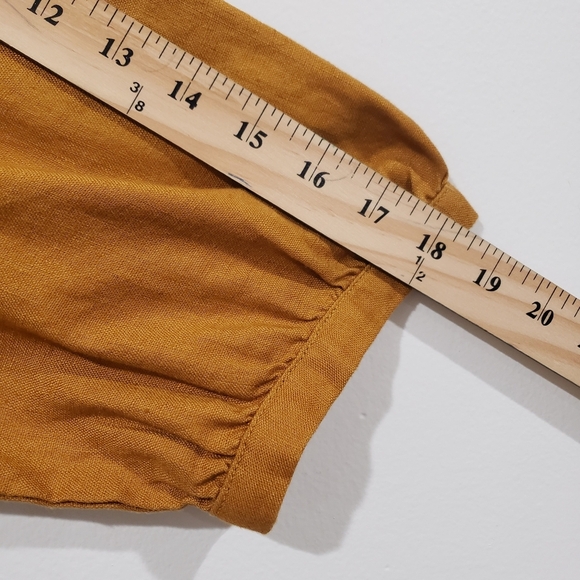 Garnet Hill Market Linen Dress Size M Mustard Gold Shift Popover Coastal Casual - Picture 14 of 16